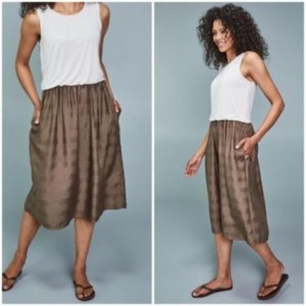 PrAna Midi Dress Perry Scoop Neck Sleeveless Blouson Waist Neutral Medium Forest